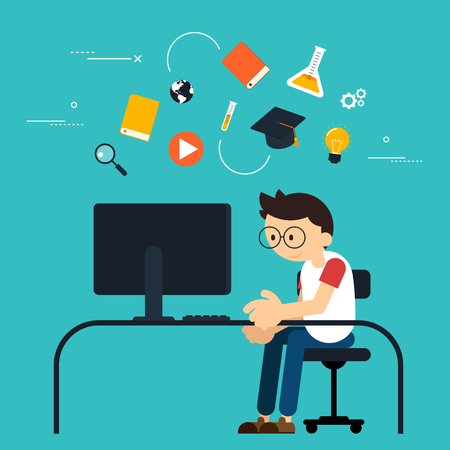 E-learning modern education concept flat design, vector illustrationのイラスト素材