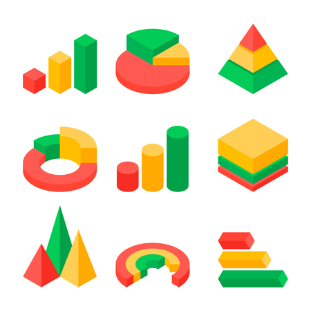 Set of modern business graph and diagram isometric icon isolated on white background Design element can be used for marketing report, presentation, infographic, vector illustrationのイラスト素材