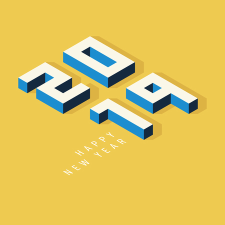 New year 2019 abstract background decorative with vintage isometric typography. Design element template can be used for greeting card, postcard, backdrop, brochure, publication, vector illustrationのイラスト素材