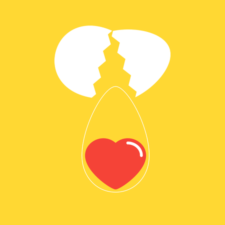 Breaking egg shell into heart shape Valentine's day concept flat design. Design element can be used for background, poster, greeting card, brochure, leaflet, flyer, backdrop, vector illustrationのイラスト素材