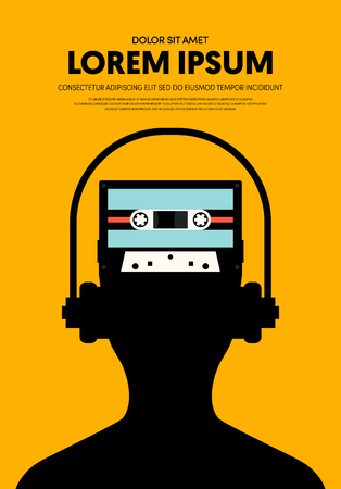 Music poster modern vintage retro style. Graphic design template can be used  for background, backdrop, banner, brochure, leaflet, flyer, print, publication, vector illustrationのイラスト素材