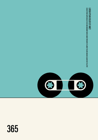 Music poster modern vintage retro style decorative with audio cassette. Graphic design template can be used for background, backdrop,  brochure, leaflet, flyer, print, publication, vector illustrationのイラスト素材
