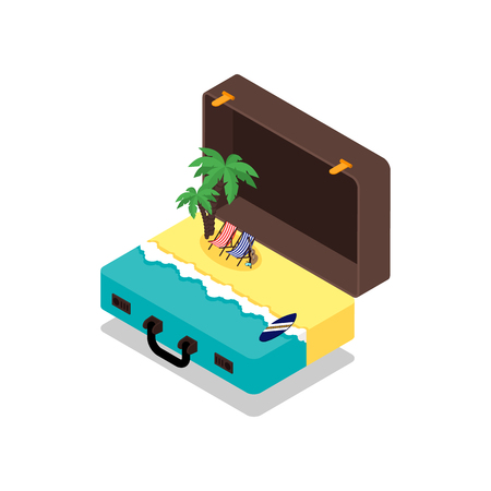 Summer on the beach travel around the world concept isometric flat design, vector illustrationのイラスト素材