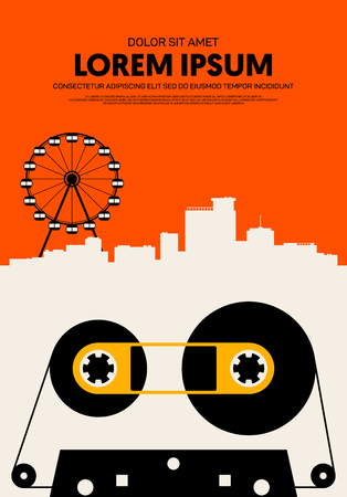 Music poster modern vintage retro style. Graphic design template can be used for background, backdrop, banner, brochure, leaflet, flyer, print, publication, vector illustrationのイラスト素材