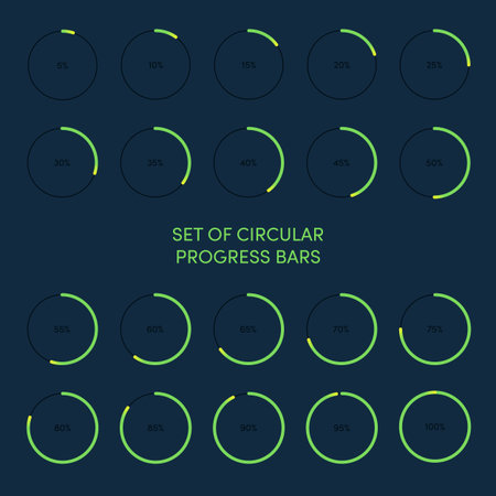 Collection of circular futuristic progress loading bar and buffering percentage. Graphic element for...