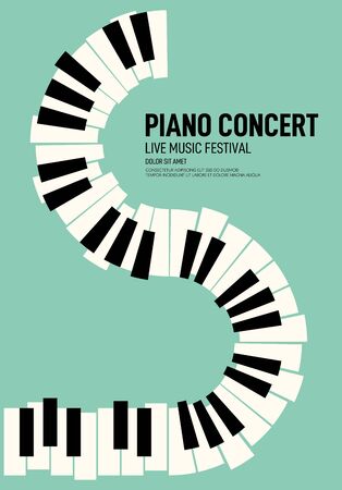 Piano concert and music festival poster modern vintage retro style. Graphic design template can be used for background, backdrop, banner, brochure, leaflet, publication, vector illustrationのイラスト素材