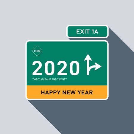 2020 Happy new year concept decorative with highway sign. Graphic design element can be used for greeting card, postcard, poster, banner, backdrop, brochure, publication, vector illustrationのイラスト素材