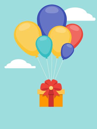 Happy year 2020 concept decorative with gift box and air balloon in the sky. Graphic design element can be used for greeting card, postcard, poster, banner, brochure, publication, vector illustrationのイラスト素材