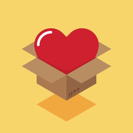 Happy valentineâs day concept decorative with red heart inside parcel box flat design. Graphic design element can be used for poster, backdrop, publication, brochure, banner, vector illustrationのイラスト素材
