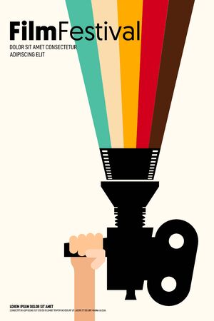 Movie and film poster design template background modern vintage retro style. Design element for backdrop, brochure, leaflet, flyer, print, publication, vector illustrationのイラスト素材