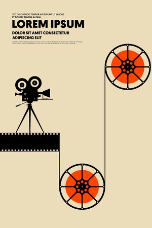 Movie and film poster design template background modern vintage retro style. Design element for backdrop, brochure, leaflet, flyer, print, publication, vector illustrationのイラスト素材