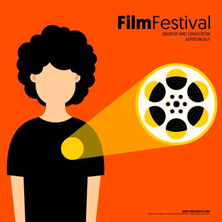 Movie and film poster design template background modern vintage retro style. Design element for backdrop, brochure, leaflet, flyer, print, publication, vector illustrationのイラスト素材