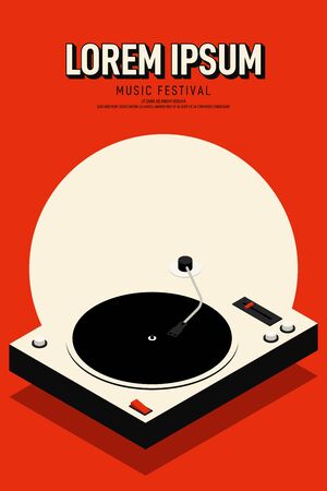 Music poster design template background with vinyl record modern vintage retro style. Graphic design element can be used for backdrop, banner, brochure, leaflet, publication, vector illustrationのイラスト素材