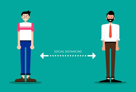 Social distancing concept, people keep distance away from each other to limit spread of  COVID-19 or Coronavirus flat design, vector illustrationのイラスト素材