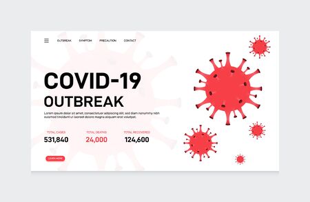 COVID-19 Coronavirus outbreak landing page template design decorative with the virus and statistic dataのイラスト素材