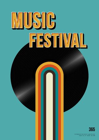 Music poster design template background with vinyl record vintage retro style. Design element template can be used for backdrop, banner, brochure, leaflet, print, publication, vector illustrationのイラスト素材