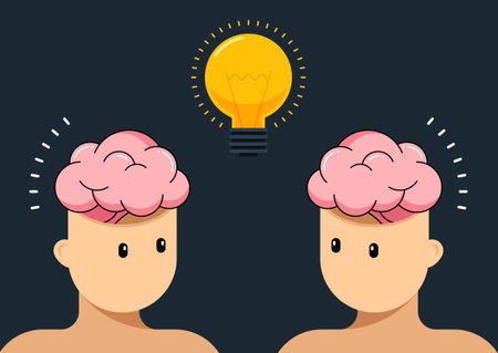 Brainstorm and creative thinking idea concept flat design style decorative with human head and light...