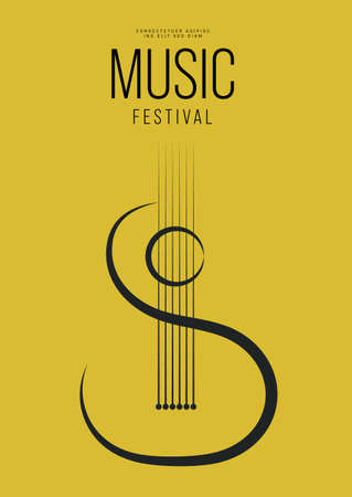 Music poster design template background decorative with guitar outline. Design element template can be used for banner, backdrop, brochure, leaflet, print, publication, vector illustrationのイラスト素材