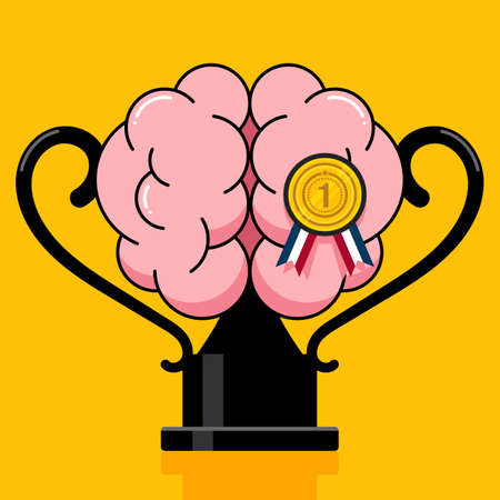 Creative thinking idea and brain training concept flat design style decorative with a human brain and trophy, vector illustrationのイラスト素材