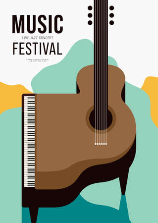 Music poster design template background decorative with piano and guitar. Design element template can be used for backdrop, banner, brochure, print, publication, vector illustrationのイラスト素材