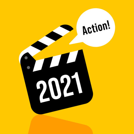 Happy new year 2021 concept background decorative with film slate flat design style, vector...