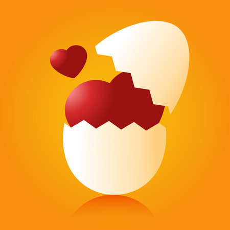 Happy valentineâs day card decorative with heart shape inside broken egg shell, vector illustrationのイラスト素材