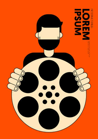 Movie and film poster design template background with vintage retro film reel. Can be used for backdrop, banner, brochure, leaflet, flyer, print, publication, vector illustrationのイラスト素材