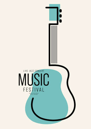 Music poster design template background decorative with outline guitar. Design element template can be used for backdrop, banner, brochure, print, publication, vector illustrationのイラスト素材