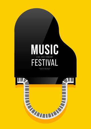 Music poster design template background decorative with piano. Design element template can be used for backdrop, banner, brochure, print, publication, vector illustrationのイラスト素材