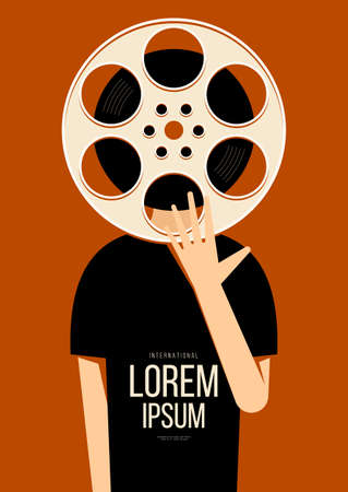 Movie and film poster design template background with vintage film reel. Can be used for backdrop, banner, brochure, leaflet, flyer, print, publication, vector illustrationのイラスト素材