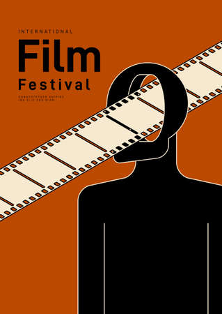 Movie and film poster design template background with vintage filmstrip. Can be used for backdrop, banner, brochure, leaflet, flyer, print, publication, vector illustrationのイラスト素材