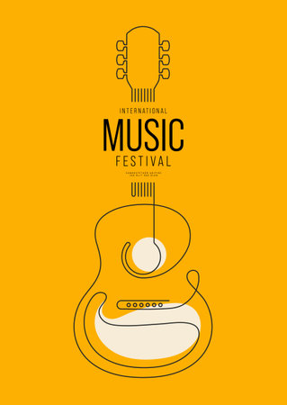 Music festival poster design template background decorative with outline guitar. Design element template can be used for banner, backdrop, brochure, leaflet, print, publication, vector illustrationのイラスト素材