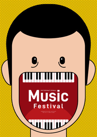 Music poster design template background decorative with piano. Design element template can be used for banner, backdrop, brochure, leaflet, print, publication, vector illustrationのイラスト素材