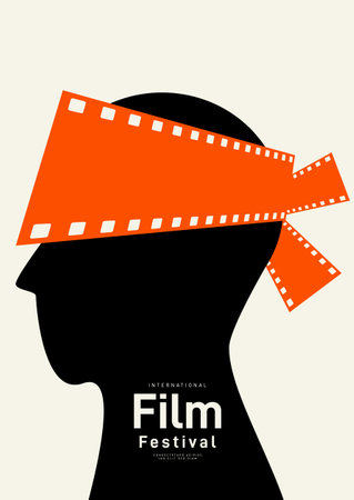 Movie and film poster design template background with vintage filmstrip. Can be used for backdrop, banner, brochure, leaflet, flyer, print, publication, vector illustrationのイラスト素材