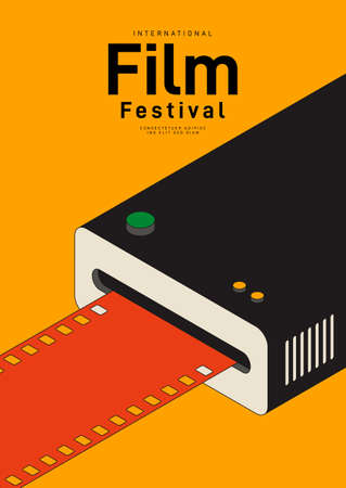 Movie and film poster design template background with vintage filmstrip. Can be used for backdrop, banner, brochure, leaflet, flyer, print, publication, vector illustrationのイラスト素材