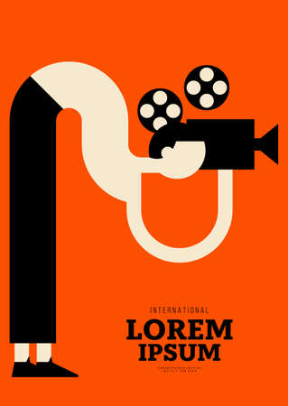 Movie poster design template background with vintage film camera. Can be used for backdrop, banner, brochure, leaflet, flyer, print, publication, vector illustrationのイラスト素材