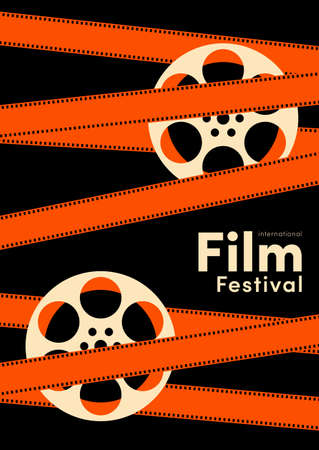 Movie and film poster design template background with vintage filmstrip. Can be used for backdrop, banner, brochure, leaflet, flyer, print, publication, vector illustrationのイラスト素材