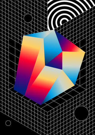 Retro 80s style abstract background decorative neon gradient color. Design element template can be used for poster, backdrop, publication, brochure, flyer, leaflet, vector illustrationのイラスト素材