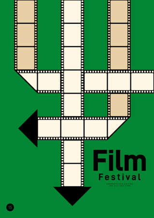 Movie and film poster design template background with retro filmstrip. Can be used for backdrop, banner, brochure, leaflet, flyer, print, publication, vector illustrationのイラスト素材