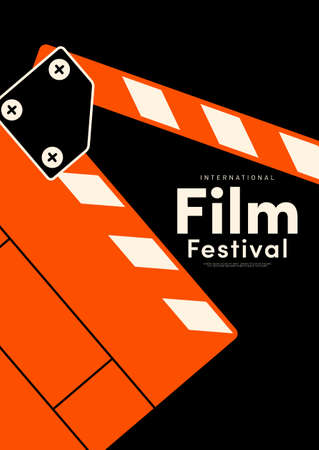 Movie and film poster design template background with film slate. Can be used for backdrop, banner, brochure, leaflet, flyer, print, publication, vector illustrationのイラスト素材