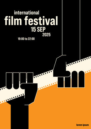 Movie and film poster design template background with filmstrip. Can be used for backdrop, banner, brochure, leaflet, flyer, print, publication, vector illustrationのイラスト素材