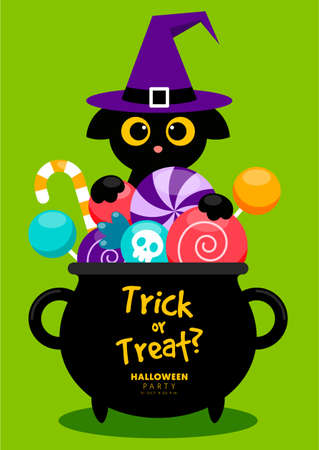 Happy halloween party banner template design flat design style, vector illustrationのイラスト素材