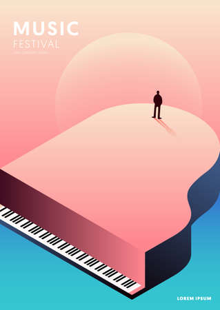 Music poster decorative with gradient piano design template background modern art style. Design element can be used for backdrop, banner, brochure, print, publication, vector illustrationのイラスト素材