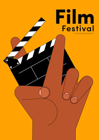 Movie and film poster design template background with film slate. Can be used for backdrop, banner, brochure, leaflet, flyer, print, publication, vector illustrationのイラスト素材