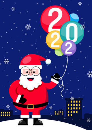 Merry Christmas concept decorative with Santa Claus holding 2022 balloons. Design element can be used for greeting card, postcard, backdrop, brochure, publication, vector illustrationのイラスト素材