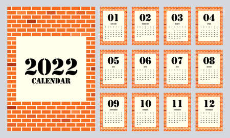 Calendar template design for 2022, printable monthly planner minimal flat design style, week starts on Sunday, vector illustrationのイラスト素材