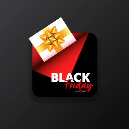 Black Friday sale promotion concept banner badge sticker isolated on black background. Design element template can be used for advertising, marketing material, vector illustrationのイラスト素材