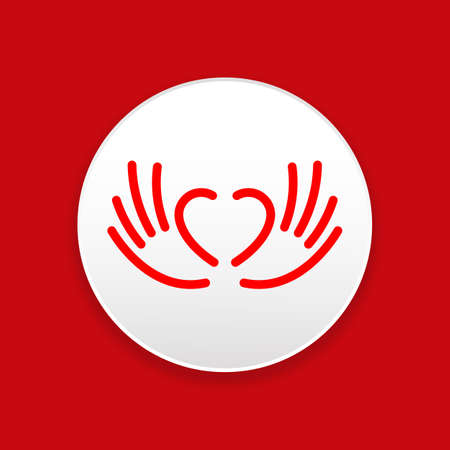 Valentineâs day concept icon with hand in shape of heart. Graphic design element can be used for poster, backdrop, publication, brochure, banner, vector illustrationのイラスト素材