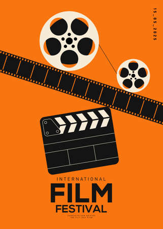 Movie and film poster design template background vintage retro style. Can be used for backdrop, banner, brochure, leaflet, flyer, print, publication, vector illustrationのイラスト素材