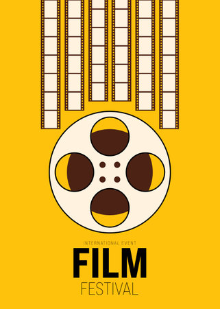 Movie and film poster design template background with film reel. Can be used for backdrop, banner, brochure, leaflet, flyer, print, publication, vector illustrationのイラスト素材